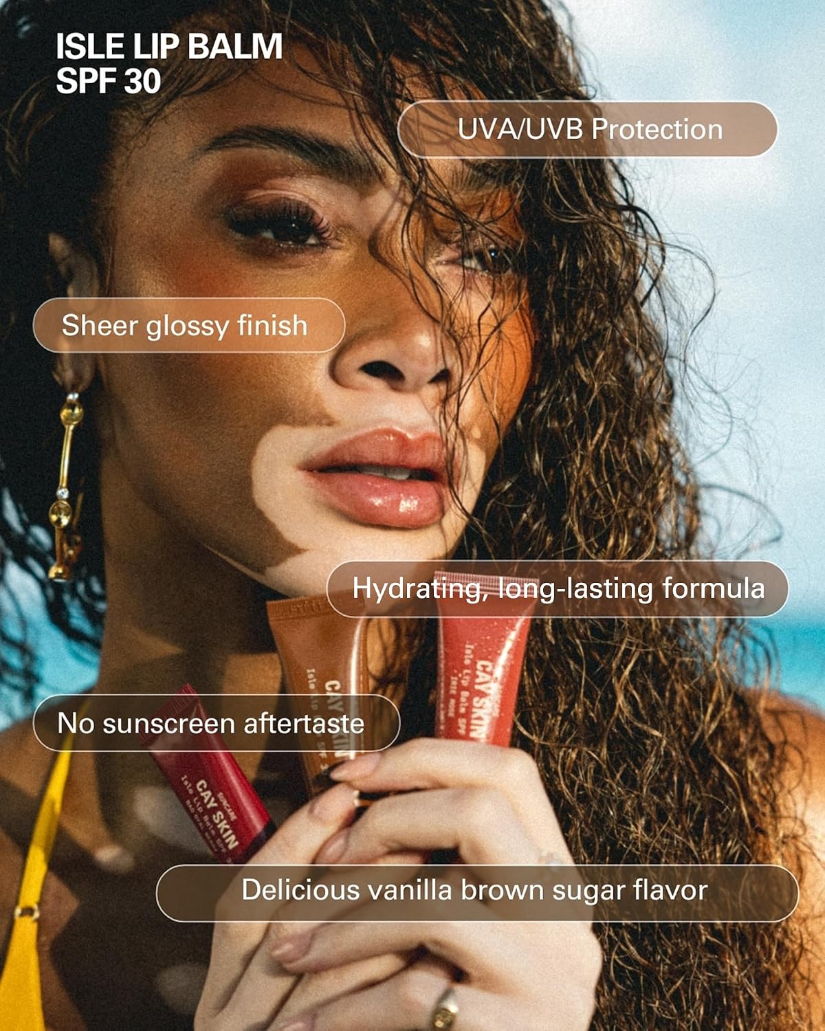 BĂLSAMO LABIAL CAY SKIN ISLE SPF 30 ALTO BRILLO, HIDRATANTE BRILLO LABIAL LIGERO EN SABOR A AZĂCAR MORENO DE VAINILLA - 2