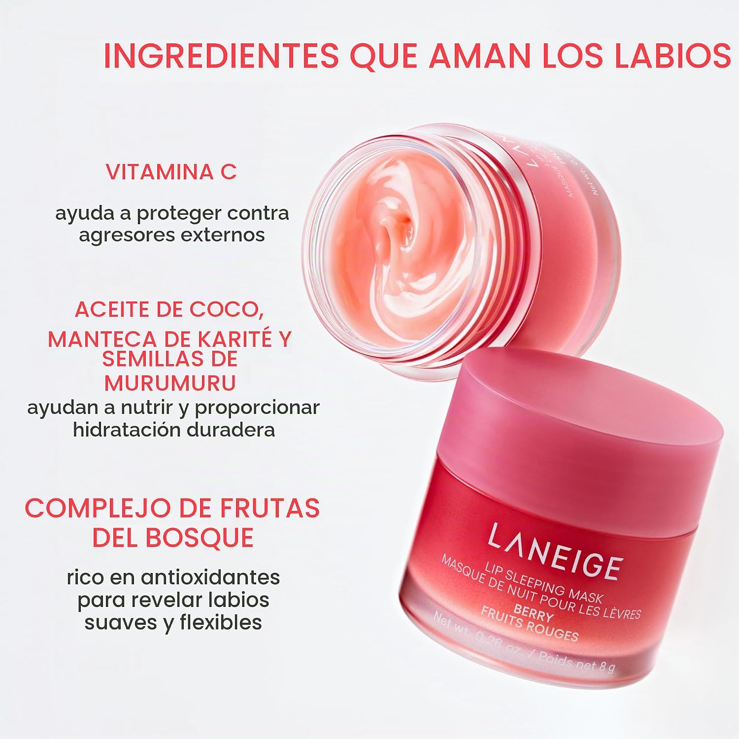 LANEIGE MASCARILLA DE LABIOS PARA DORMIR, WATERMELON POP: TRATAMIENTO LABIAL NUTRITIVO NOCTURNO CON VITAMINA C, MANTECA - 7