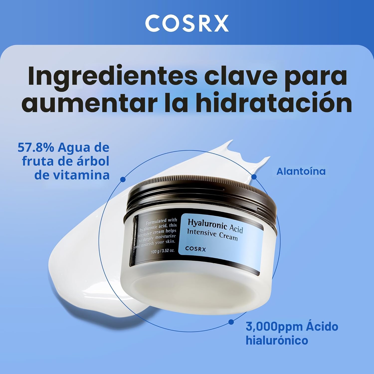 COSRX CREMA DE ÁCIDO HIALURÓNICO, HIDRATANTE DIARIO PARA PIELES SENSIBLES - 2