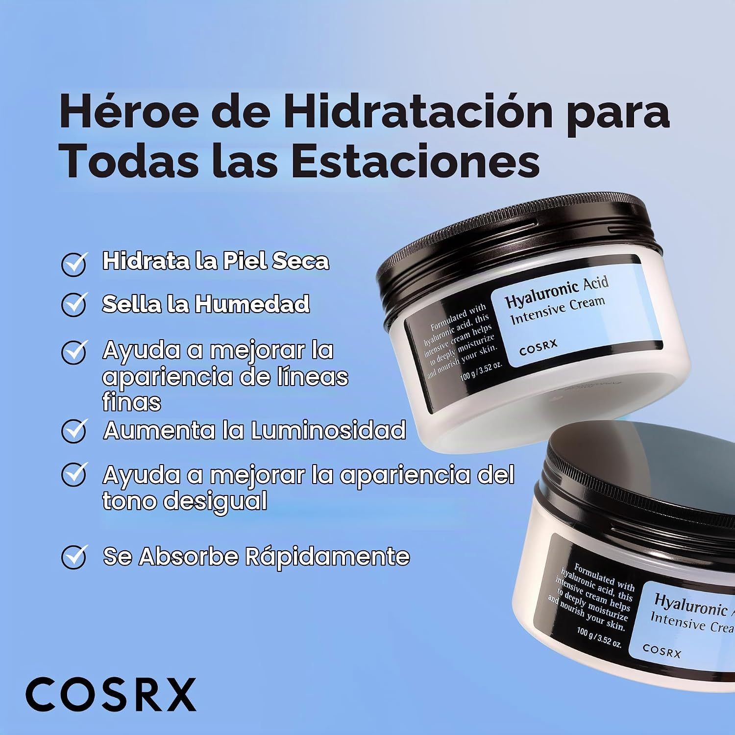 COSRX CREMA DE ÁCIDO HIALURÓNICO, HIDRATANTE DIARIO PARA PIELES SENSIBLES - 5