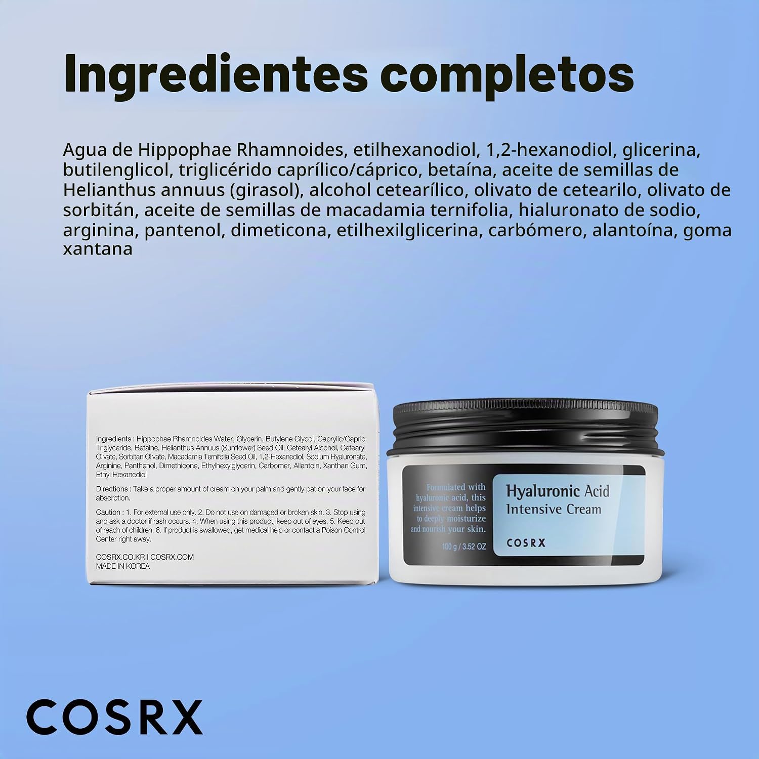 COSRX CREMA DE ÁCIDO HIALURÓNICO, HIDRATANTE DIARIO PARA PIELES SENSIBLES - 7
