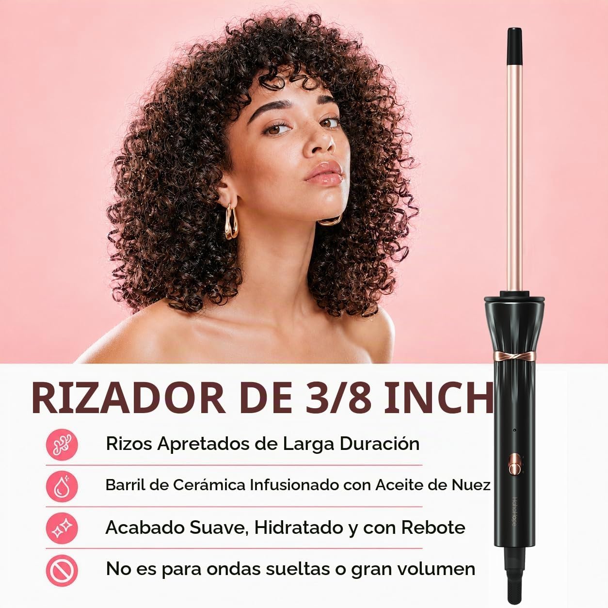 HIRAY - RIZADOR DE 3/8 PULGADAS, VARITA RIZADOR DE 9 MM PEQUEÑA, RIZADOR DE BARRIL PEQUEÑO DE CERÁMICA CON TEMPERATURA - 2