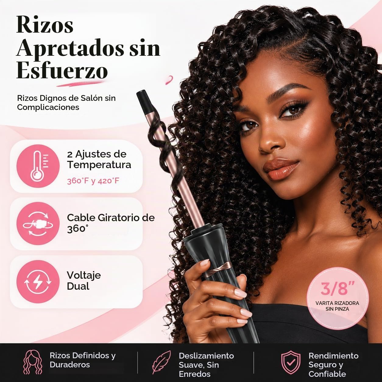 HIRAY - RIZADOR DE 3/8 PULGADAS, VARITA RIZADOR DE 9 MM PEQUEÑA, RIZADOR DE BARRIL PEQUEÑO DE CERÁMICA CON TEMPERATURA - 3