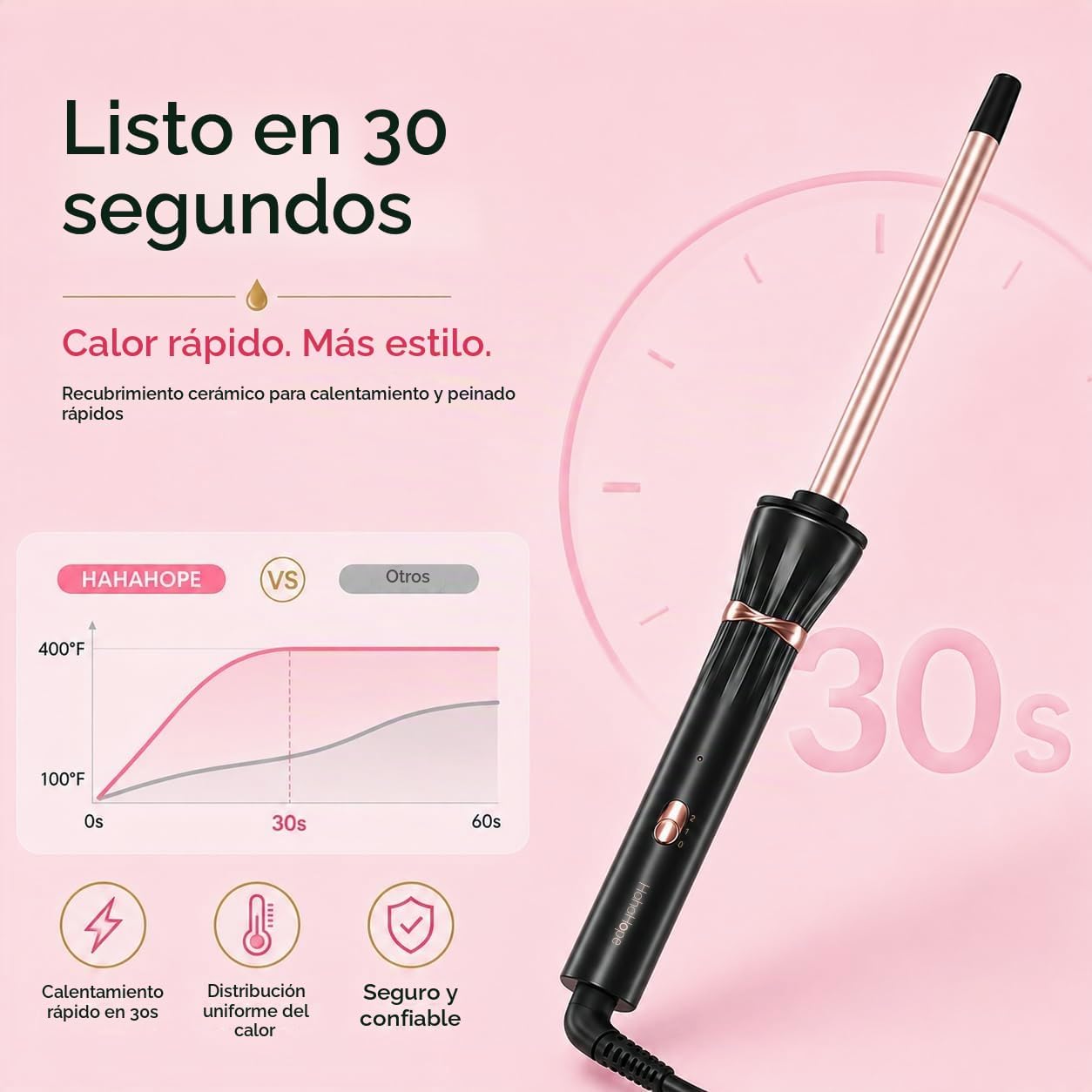 HIRAY - RIZADOR DE 3/8 PULGADAS, VARITA RIZADOR DE 9 MM PEQUEÑA, RIZADOR DE BARRIL PEQUEÑO DE CERÁMICA CON TEMPERATURA - 4