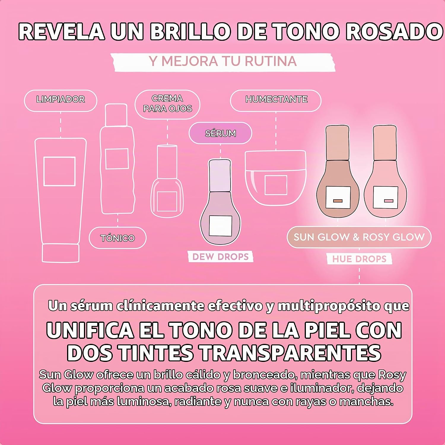 BRILLO GLOW RECIPE HUE DROPS SUERO FACIAL TINTADO - GOTAS ILUMINADORAS PARA ILUMINAR E HIDRATAR - BASE DE MAQUILLAJE - 5