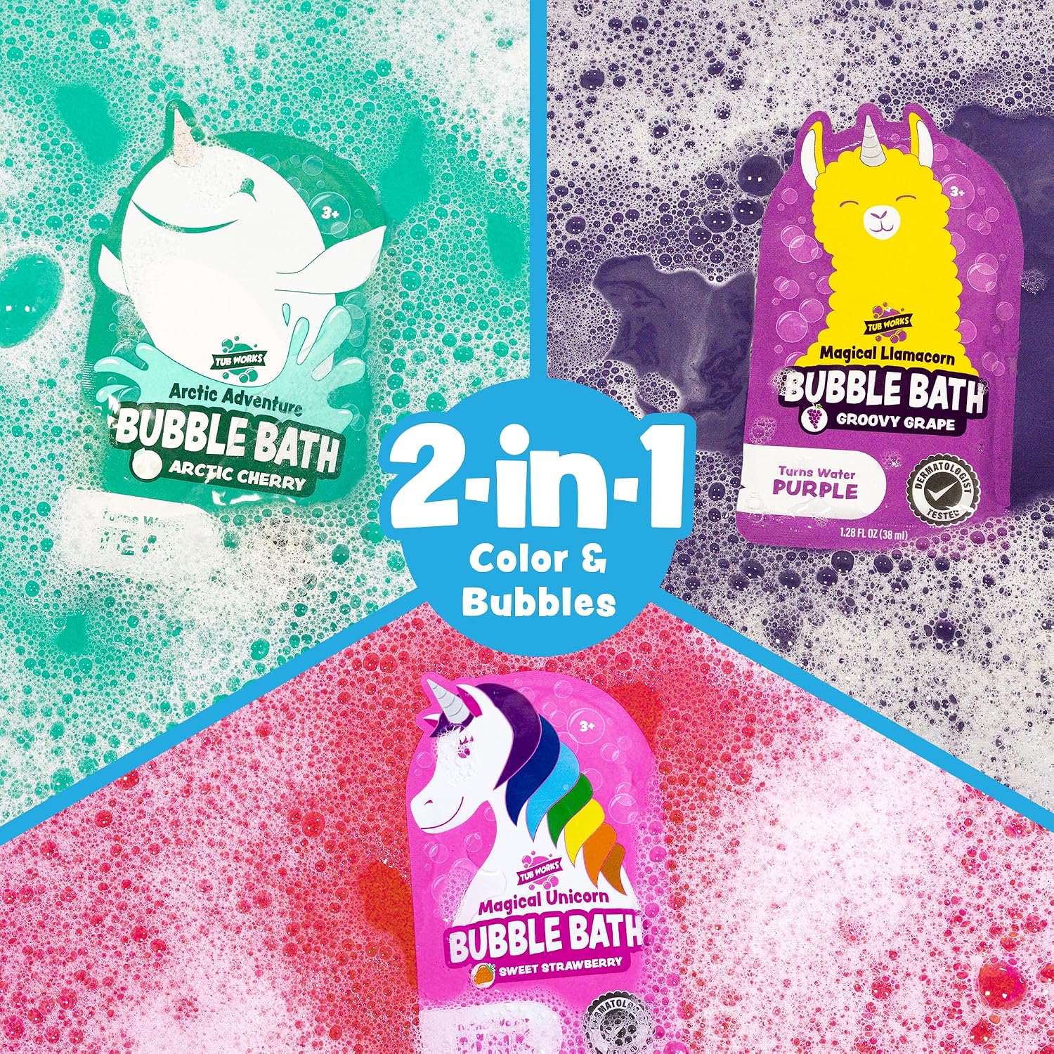 TUB WORKS BAÑO DE BURBUJAS MÁGICO PARA NIÑOS, PAQUETE VARIADO DE 12 CREA AGUA COLORIDA Y TONELADAS DE BURBUJAS DE ESPUMA - 3