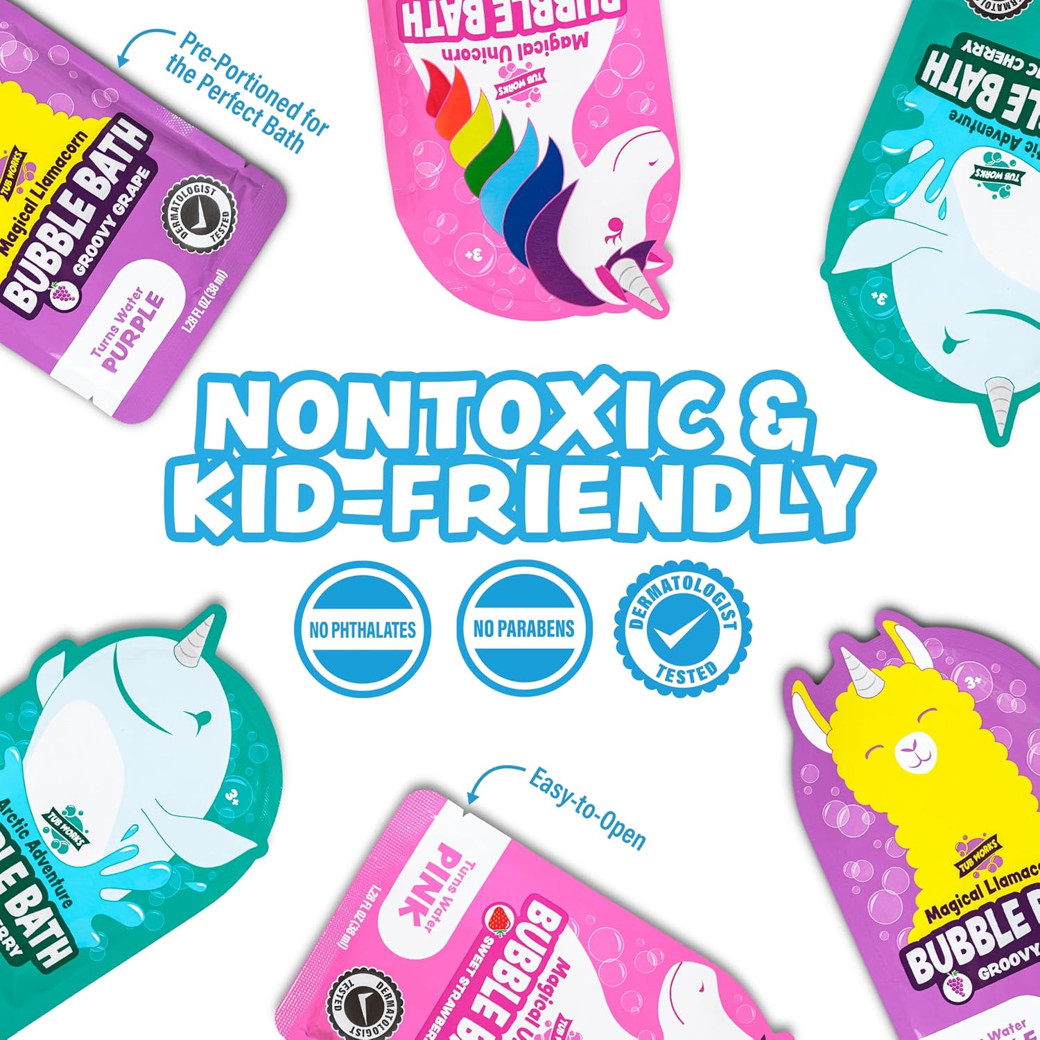 TUB WORKS BAÑO DE BURBUJAS MÁGICO PARA NIÑOS, PAQUETE VARIADO DE 12 CREA AGUA COLORIDA Y TONELADAS DE BURBUJAS DE ESPUMA - 6