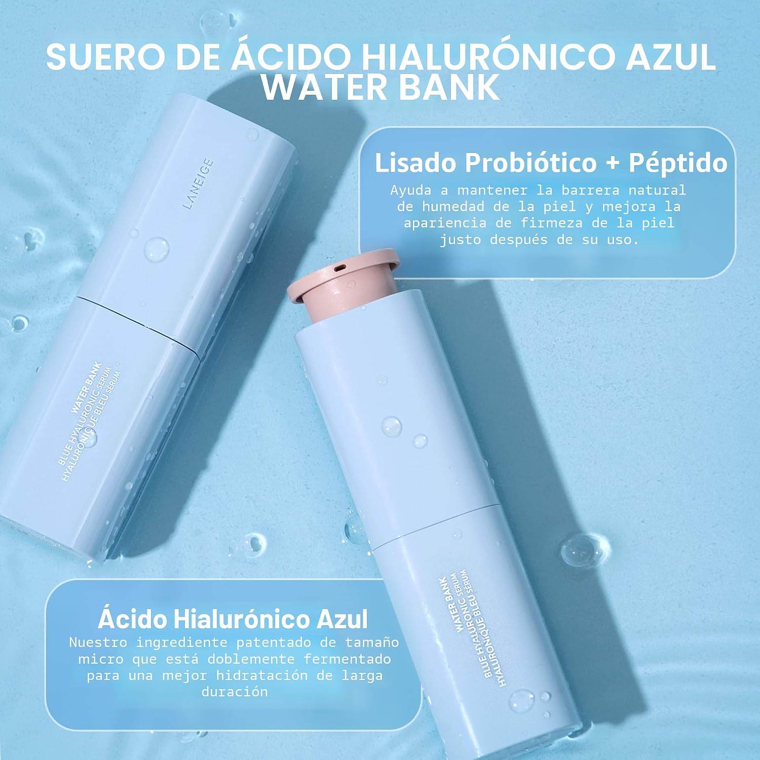 LANEIGE SUERO HIALURÓNICO AZUL DEL BANCO DE AGUA: PÉPTIDOS, ENZIMA DEL TÉ VERDE, HIDRATA, MEJORA LA FIRMEZA DE LA PIEL - 3