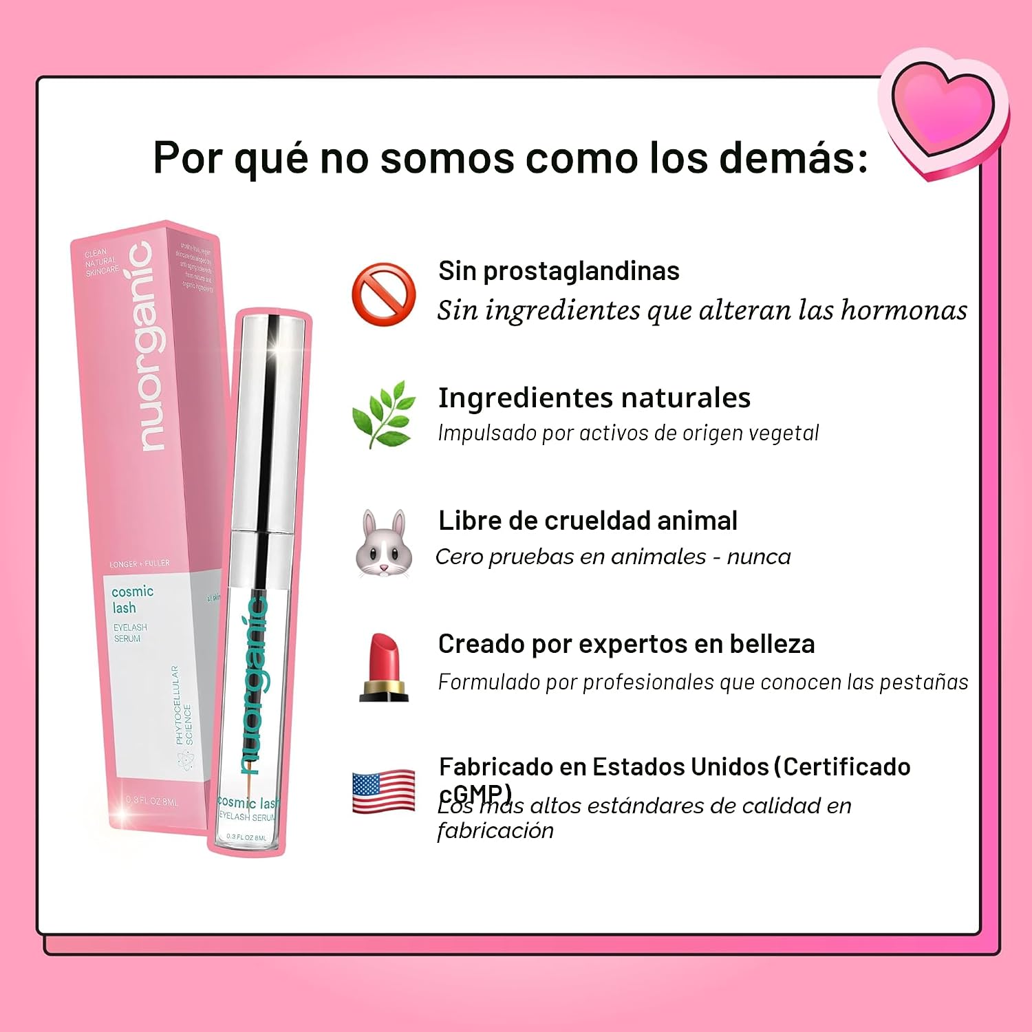 NUORGANIC COSMIC LASH - SUERO DE CRECIMIENTO DE PESTAÑAS, SIN PROSTAGLANDINAS, 0.3 FL OZ XL - 5
