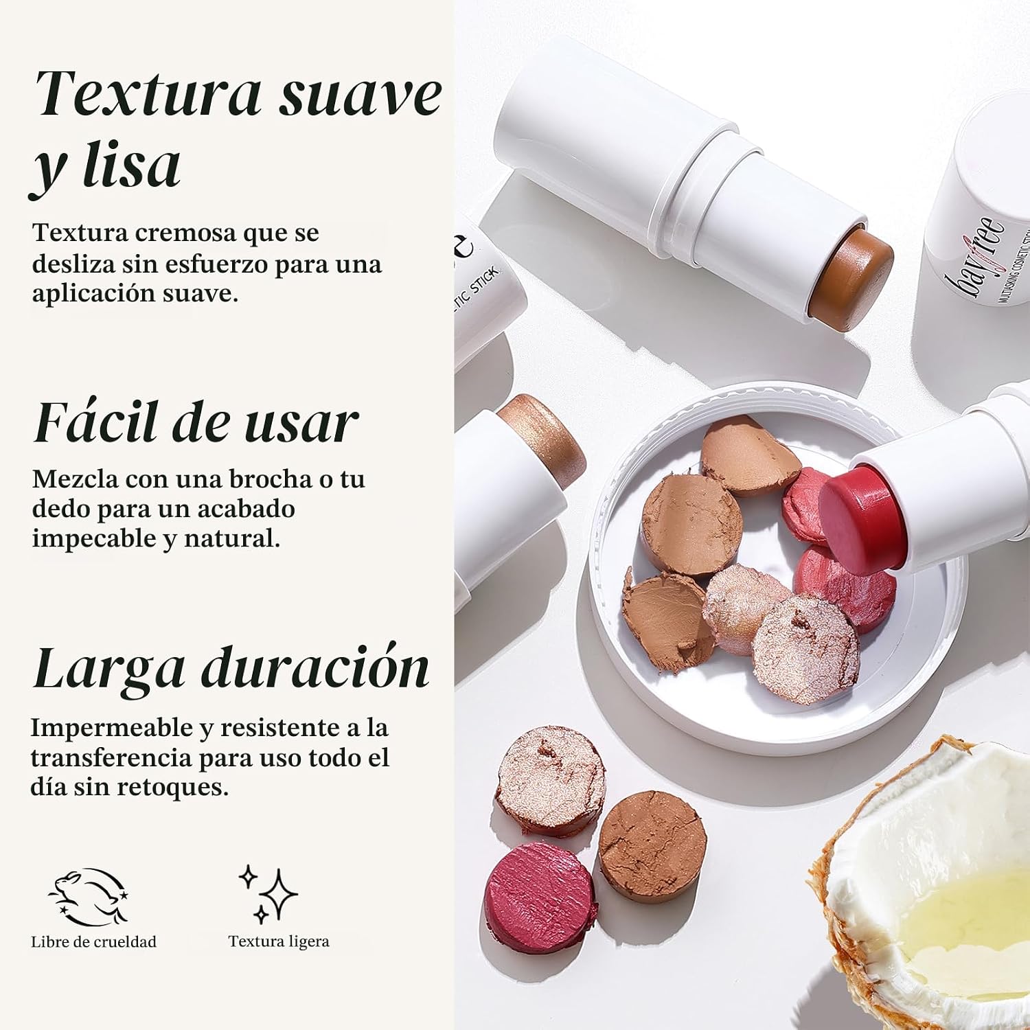 KIMUSE TRÍO DE PALITOS FACIALES, BARRA DE RUBOR CREMA E ILUMINADOR Y BARRA DE CONTORNO PARA ESCULPIR LAS MEJILLAS, TRÍO - 3
