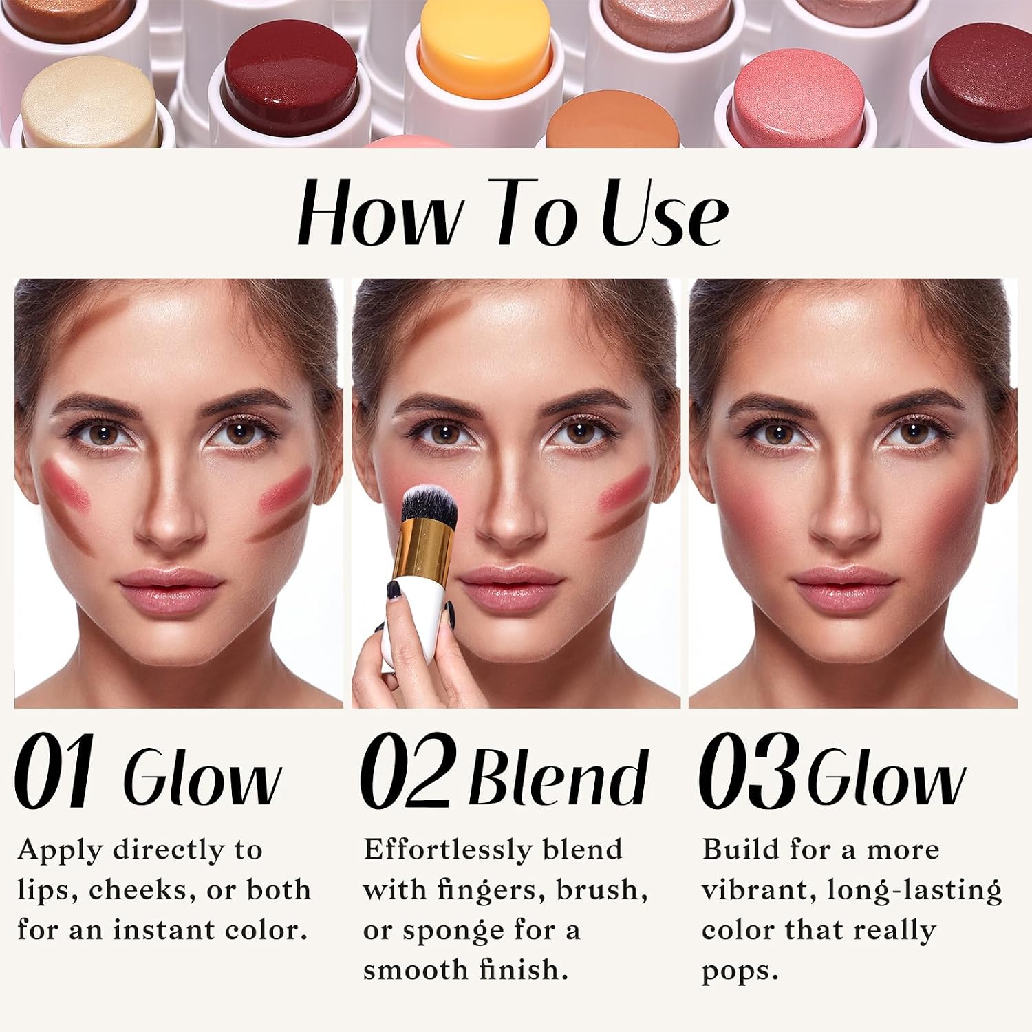 KIMUSE TRÍO DE PALITOS FACIALES, BARRA DE RUBOR CREMA E ILUMINADOR Y BARRA DE CONTORNO PARA ESCULPIR LAS MEJILLAS, TRÍO - 5
