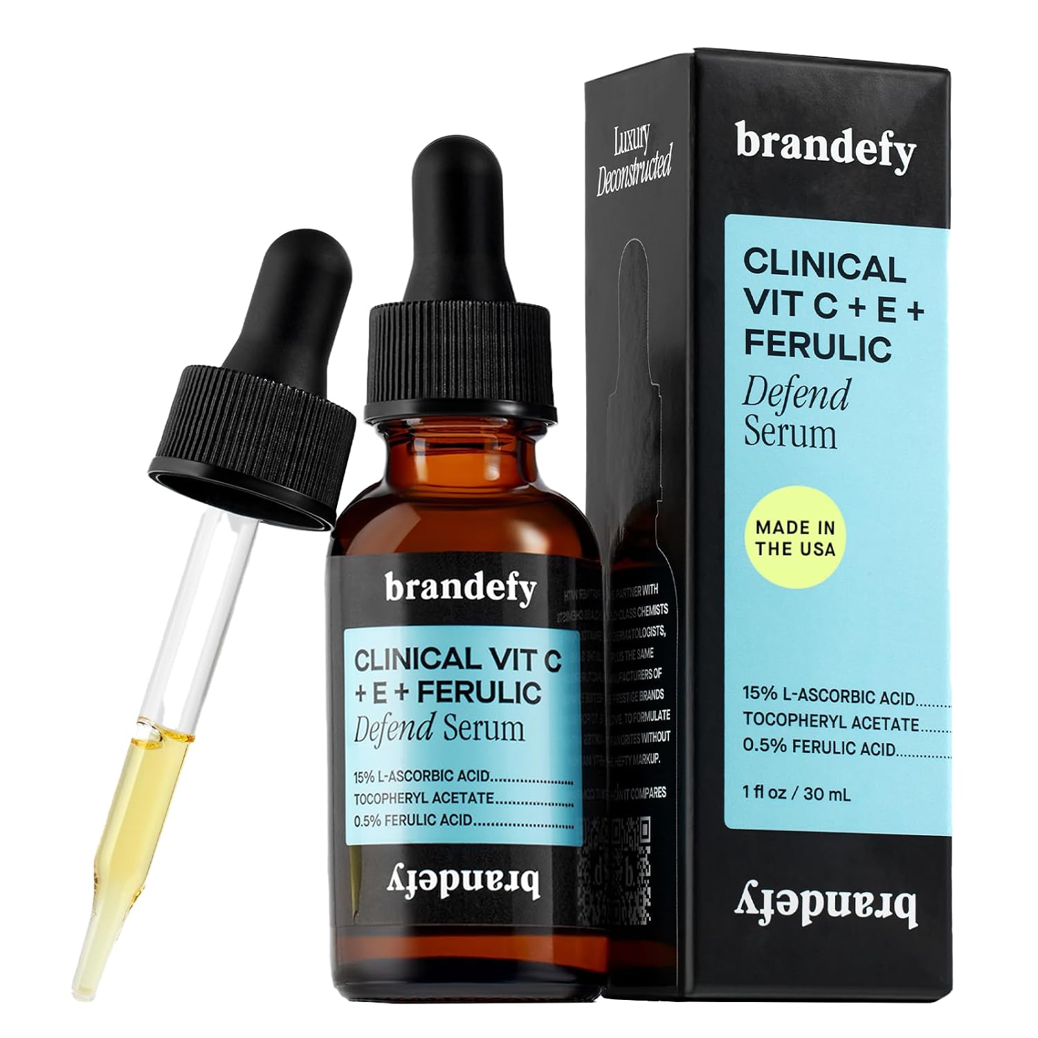 BRANDEFY SUERO FACIAL CON VITAMINA C 15% L. ÁCIDO ASCÓRBICO, ÁCIDO FERÚLICO .5% VITAMINA E PARA CUIDADO PERSONAL Y BELLEZA, - 1
