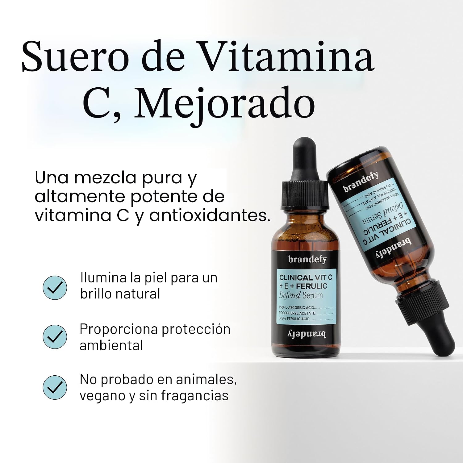BRANDEFY SUERO FACIAL CON VITAMINA C 15% L. ÁCIDO ASCÓRBICO, ÁCIDO FERÚLICO .5% VITAMINA E PARA CUIDADO PERSONAL Y BELLEZA, - 2