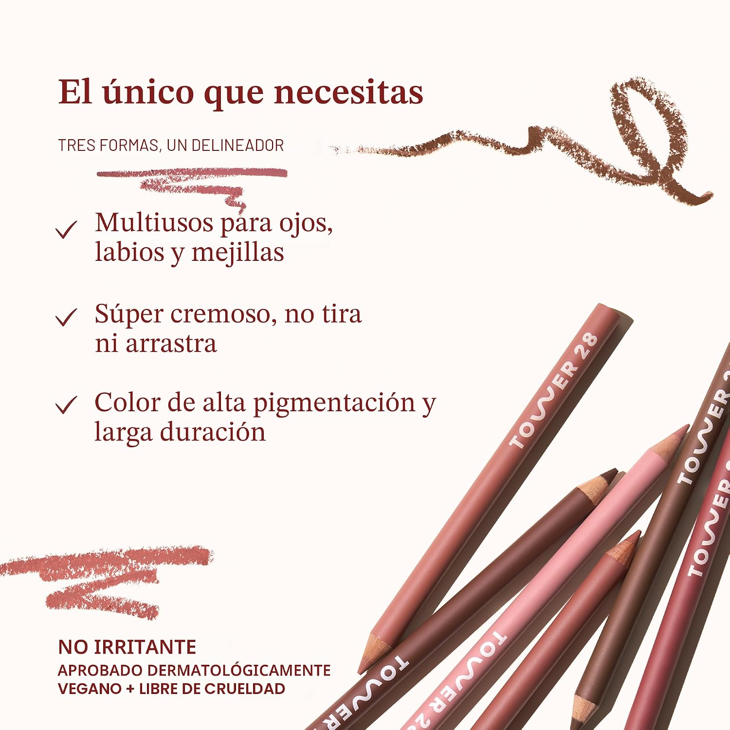 TOWER 28 ONELINER - DELINEADOR DE LABIOS CREMOSO MULTIUSOS, DELINEADOR DE OJOS Y LÁPIZ DE MAQUILLAJE FACIAL PARA PIELES - 5