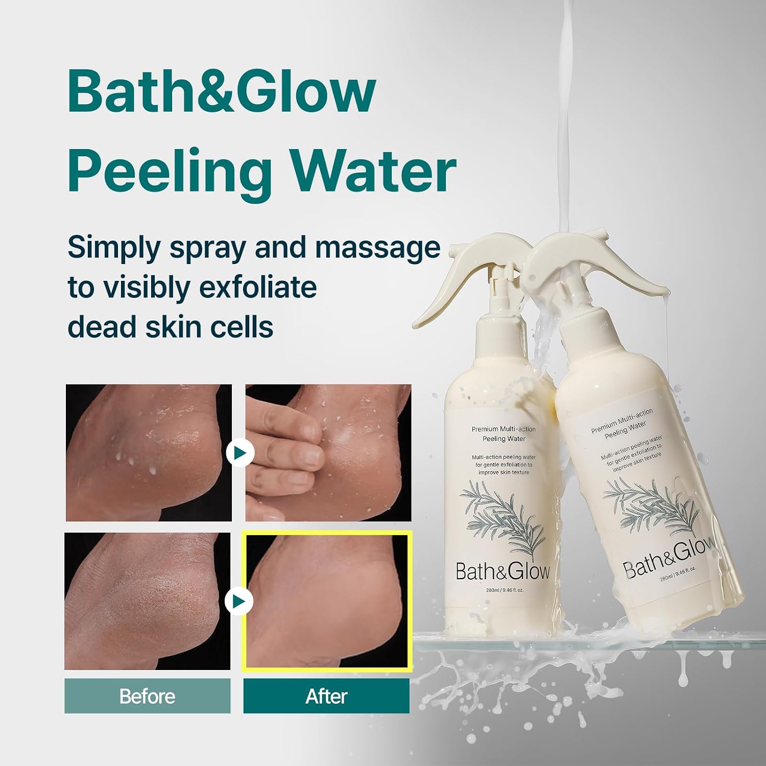 BATH Y BRILLO GLOW - AGUA EXFOLIANTE SUAVE PARA ROSTRO Y CUERPO CON AGUA FRANCESA ONSEN, ELIMINA LAS CÉLULAS MUERTAS - 2