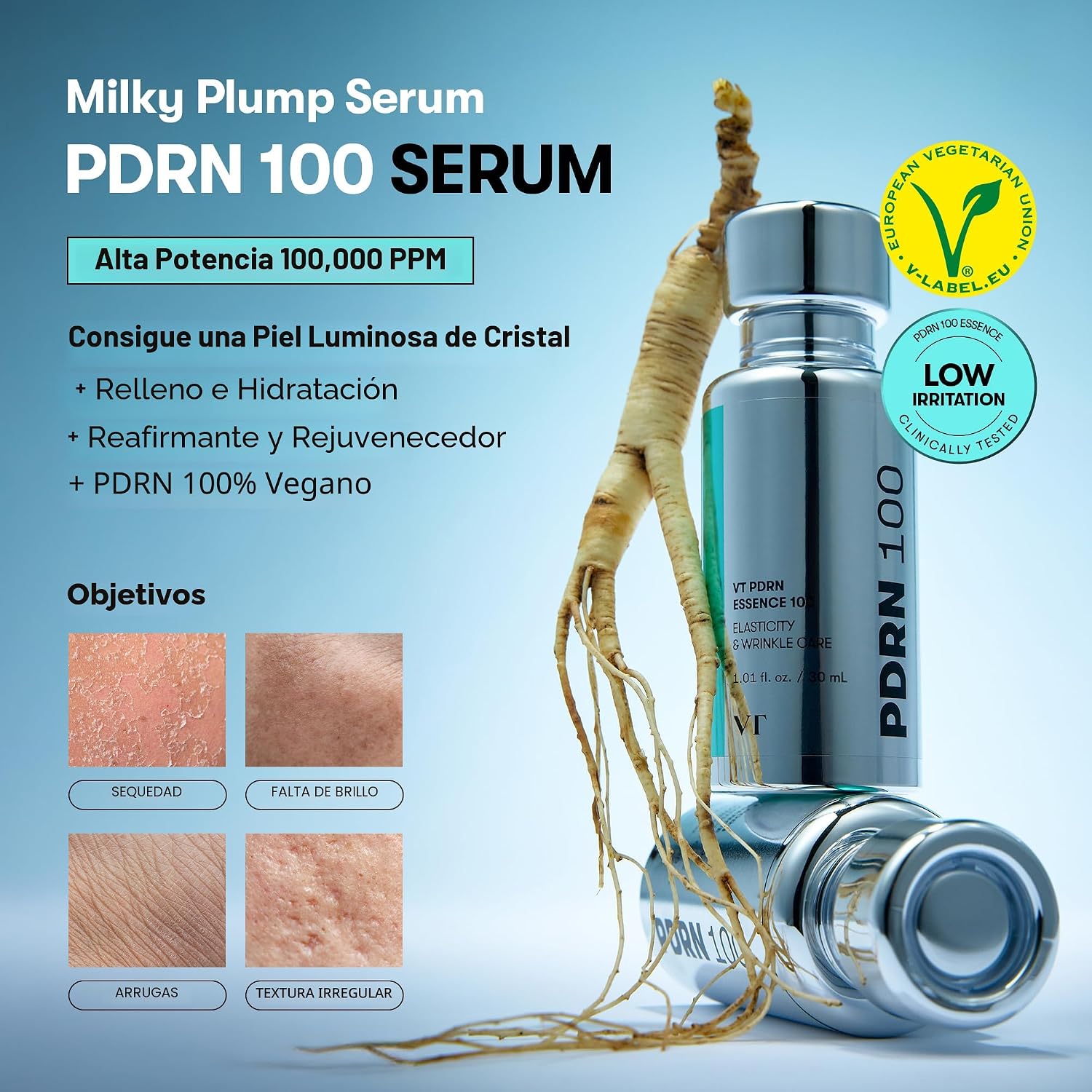 VT COSMETICS PDRN 100 ESENCIA FACIAL, SUERO DE BRILLO INTENSIVO, 100,000 PPM PDRN VEGANO, RESTAURACIÓN DE LA PIEL Y RELLENO, - 2