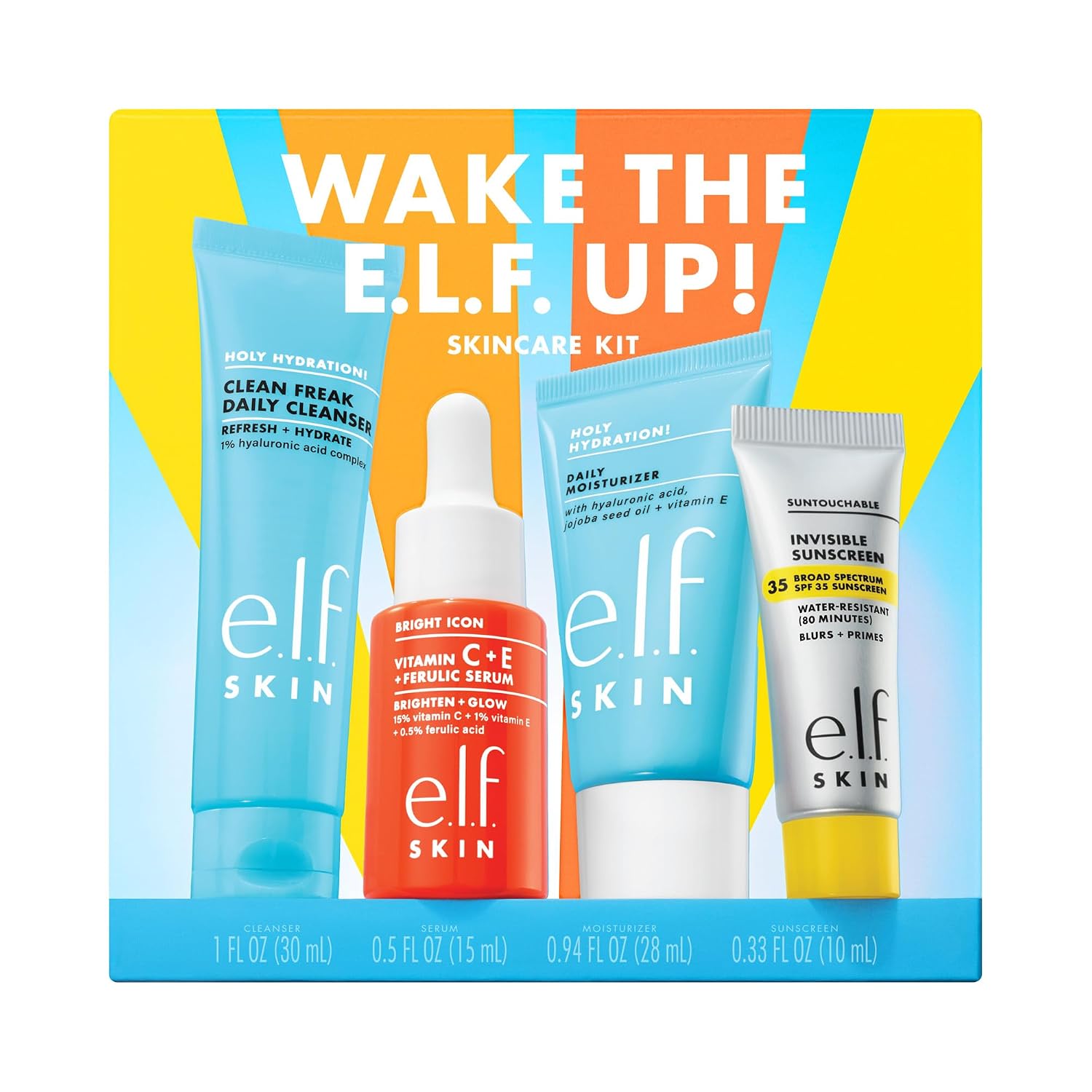 E.L.F. SKIN WAKE THE E.L.F. UP KIT DE MAQUILLAJE DE CUIDADO DE LA PIEL, LIMPIADOR FACIAL HIDRATANTE DE TAMAÑO DE VIAJE, - 1