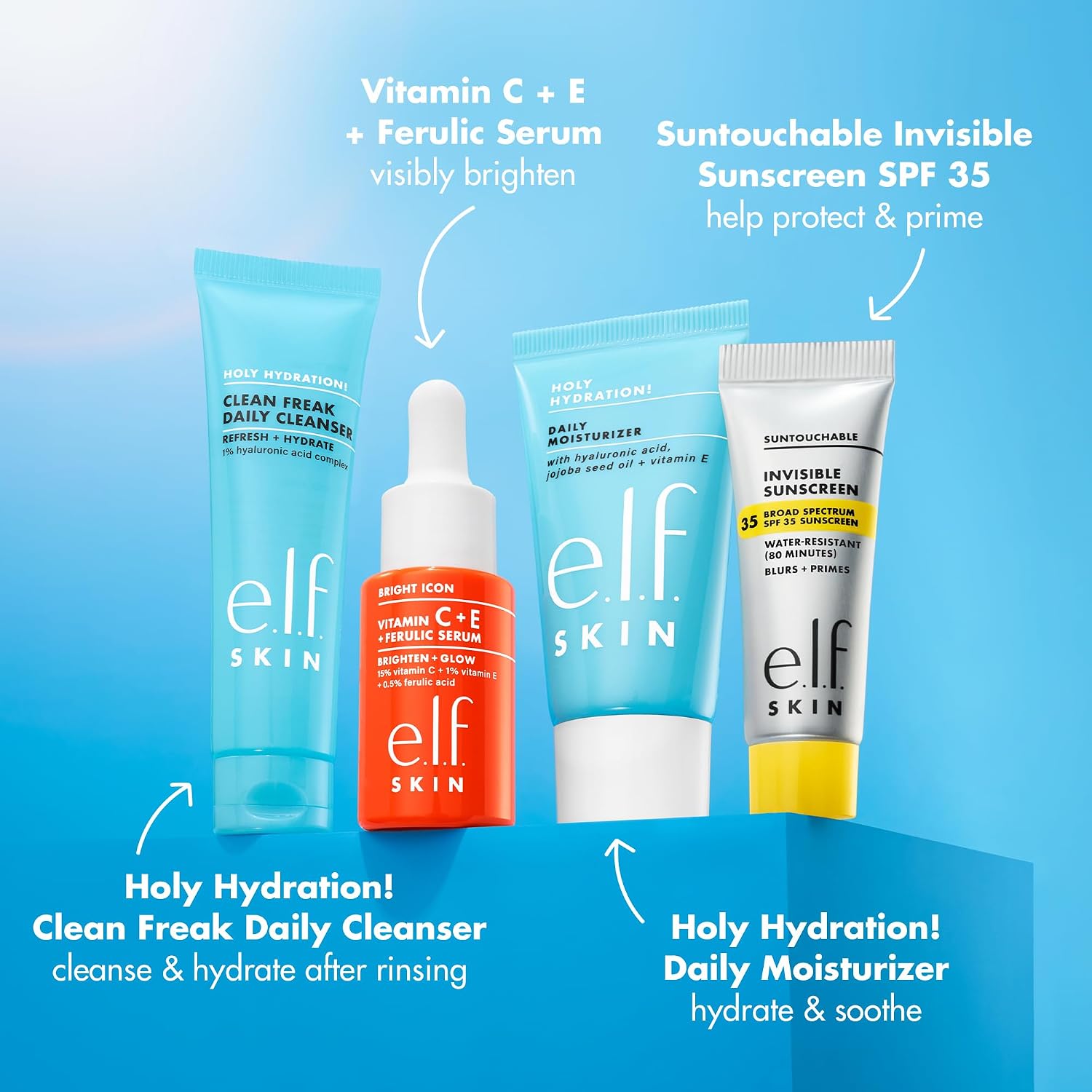 E.L.F. SKIN WAKE THE E.L.F. UP KIT DE MAQUILLAJE DE CUIDADO DE LA PIEL, LIMPIADOR FACIAL HIDRATANTE DE TAMAÑO DE VIAJE, - 3