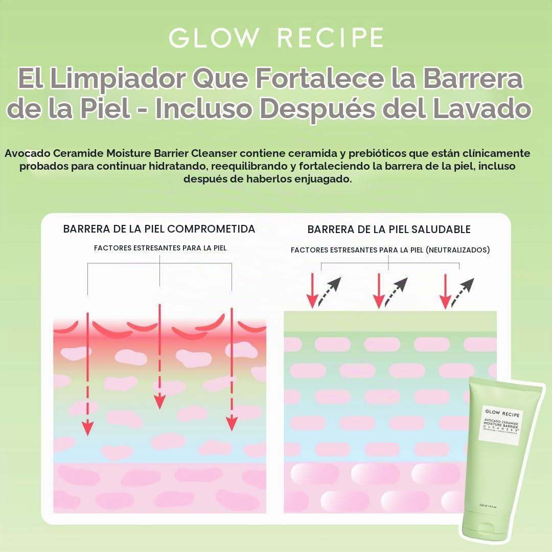BRILLO GLOW RECIPE LIMPIADOR FACIAL CON BARRERA DE HUMEDAD Y CERAMIDA DE AGUACATE, LIMPIADOR FACIAL HIDRATANTE PARA PIEL - 5