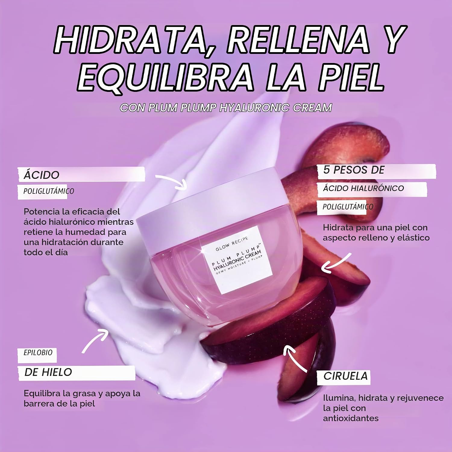 BRILLO GLOW RECIPE CREMA FACIAL DE ÁCIDO HIALURÓNICO PLUM PLUMP, TAMAÑO DE VIAJE - HIDRATANTE, REAFIRMANTE Y VOLUMINIZADOR - 3
