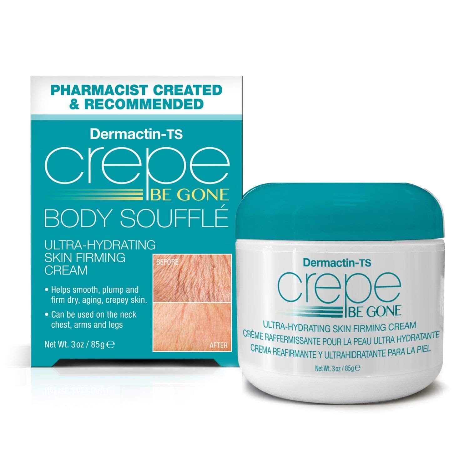 DERMACTIN CREPE BE GONE - SOUFFLE CORPORAL CLÁSICO DE 3 ONZAS, CREMA REAFIRMANTE PARA LA PIEL CREPÉ ULTRA HIDRATANTE - 1
