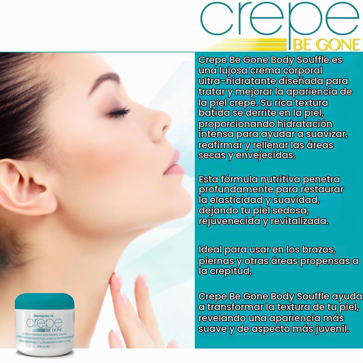 DERMACTIN CREPE BE GONE - SOUFFLE CORPORAL CLÁSICO DE 3 ONZAS, CREMA REAFIRMANTE PARA LA PIEL CREPÉ ULTRA HIDRATANTE - 4