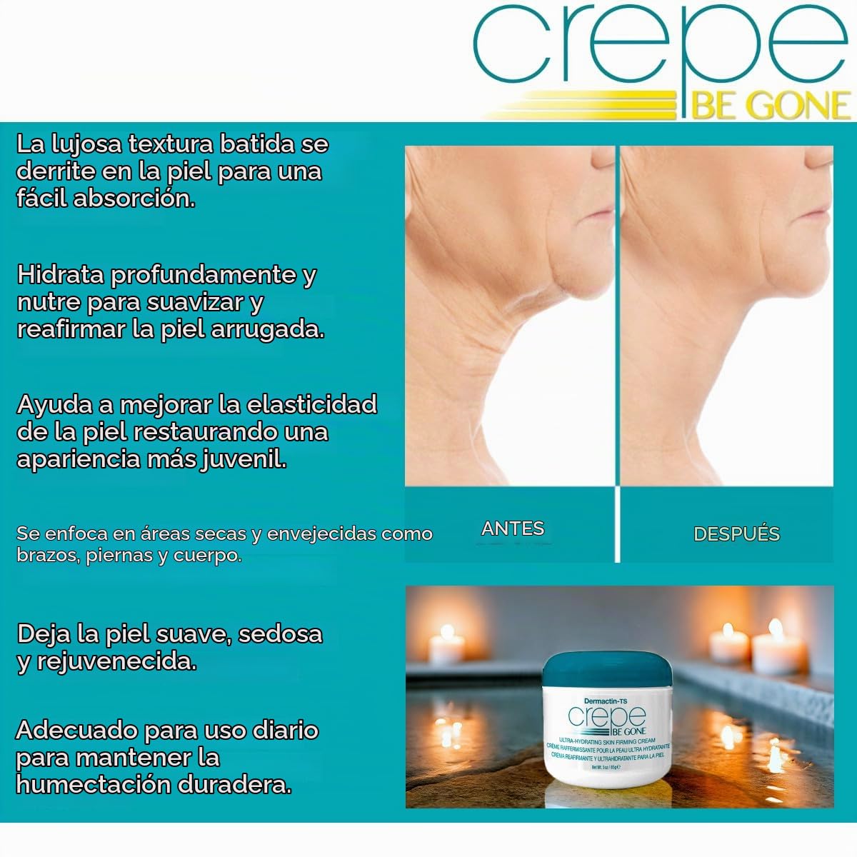 DERMACTIN CREPE BE GONE - SOUFFLE CORPORAL CLÁSICO DE 3 ONZAS, CREMA REAFIRMANTE PARA LA PIEL CREPÉ ULTRA HIDRATANTE - 5
