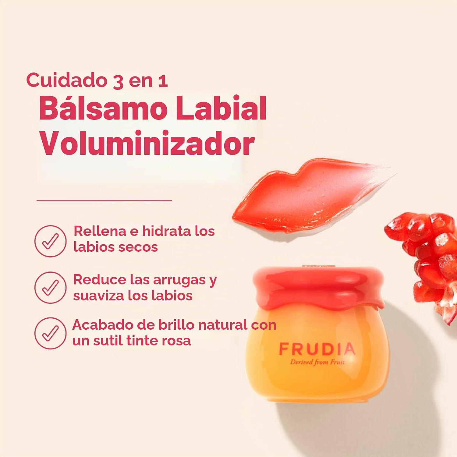 FRUDIA BÁLSAMO LABIAL DE MIEL DE GRANADA, VOLUMINIZADOR DE LABIOS, HIDRATANTE Y CON TINTE ROJO TRANSLÚCIDO, BÁLSAMO LABIAL - 2