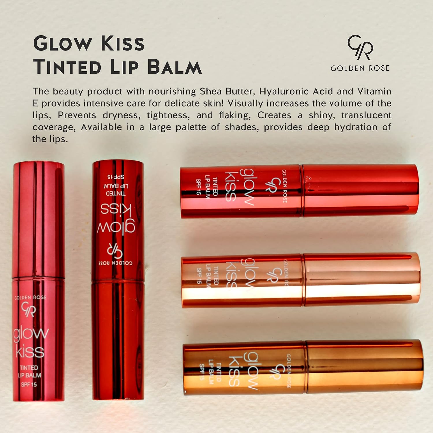 GOLDEN ROSE COSMETICS BRILLO GLOW KISS - BĂLSAMO LABIAL TINTADO CON SPF15, FĂRMULA VEGANA BATIDO DE MELOCOTĂN - 5