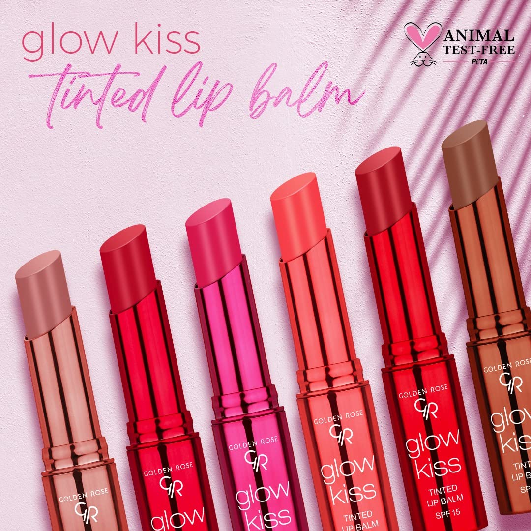 GOLDEN ROSE COSMETICS BRILLO GLOW KISS - BĂLSAMO LABIAL TINTADO CON SPF15, FĂRMULA VEGANA BATIDO DE MELOCOTĂN - 6