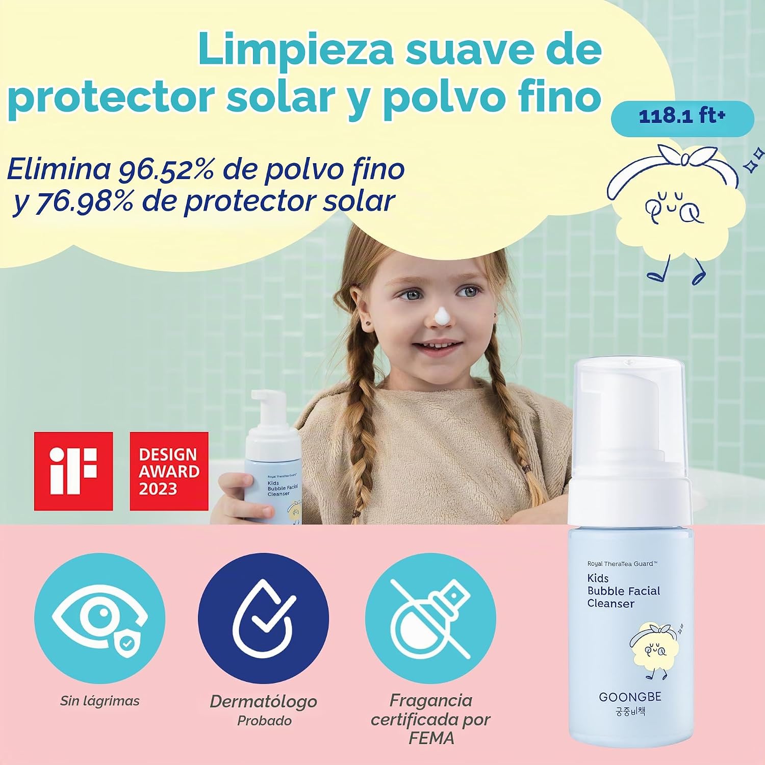 GOONGBE LIMPIADOR FACIAL DE BURBUJAS PARA NIÑOS, JABÓN FACIAL DE ESPUMA DE BURBUJAS DE PH BAJO PARA NIÑOS COREANOS, LIMPIEZA - 2
