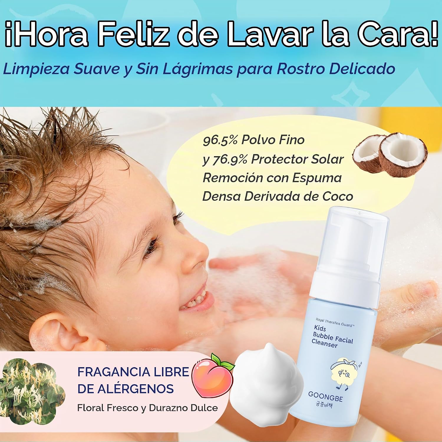 GOONGBE LIMPIADOR FACIAL DE BURBUJAS PARA NIÑOS, JABÓN FACIAL DE ESPUMA DE BURBUJAS DE PH BAJO PARA NIÑOS COREANOS, LIMPIEZA - 6