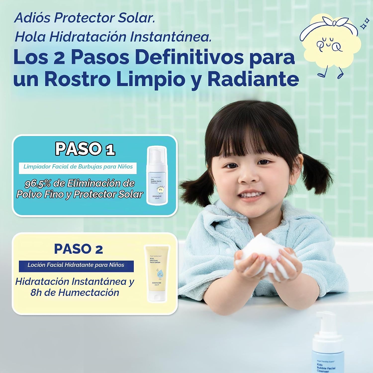 GOONGBE LIMPIADOR FACIAL DE BURBUJAS PARA NIÑOS, JABÓN FACIAL DE ESPUMA DE BURBUJAS DE PH BAJO PARA NIÑOS COREANOS, LIMPIEZA - 7