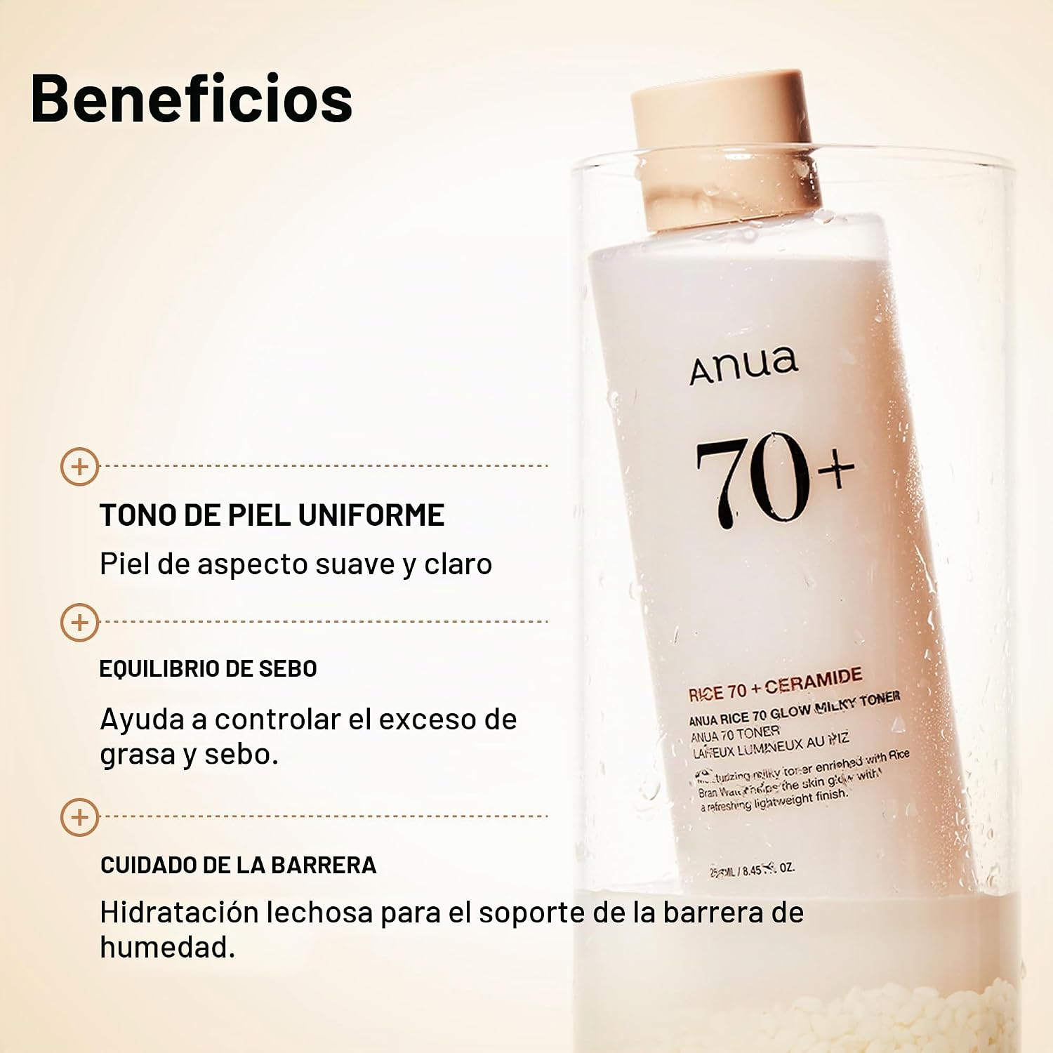ANUA RICE 70 BRILLO GLOW MILKY TÓNICO FACIAL, PARA PIEL DE VIDRIO, AGUA DE ARROZ, NIACINAMIDA, CERAMIDAS, PANTENOL, SIN - 3