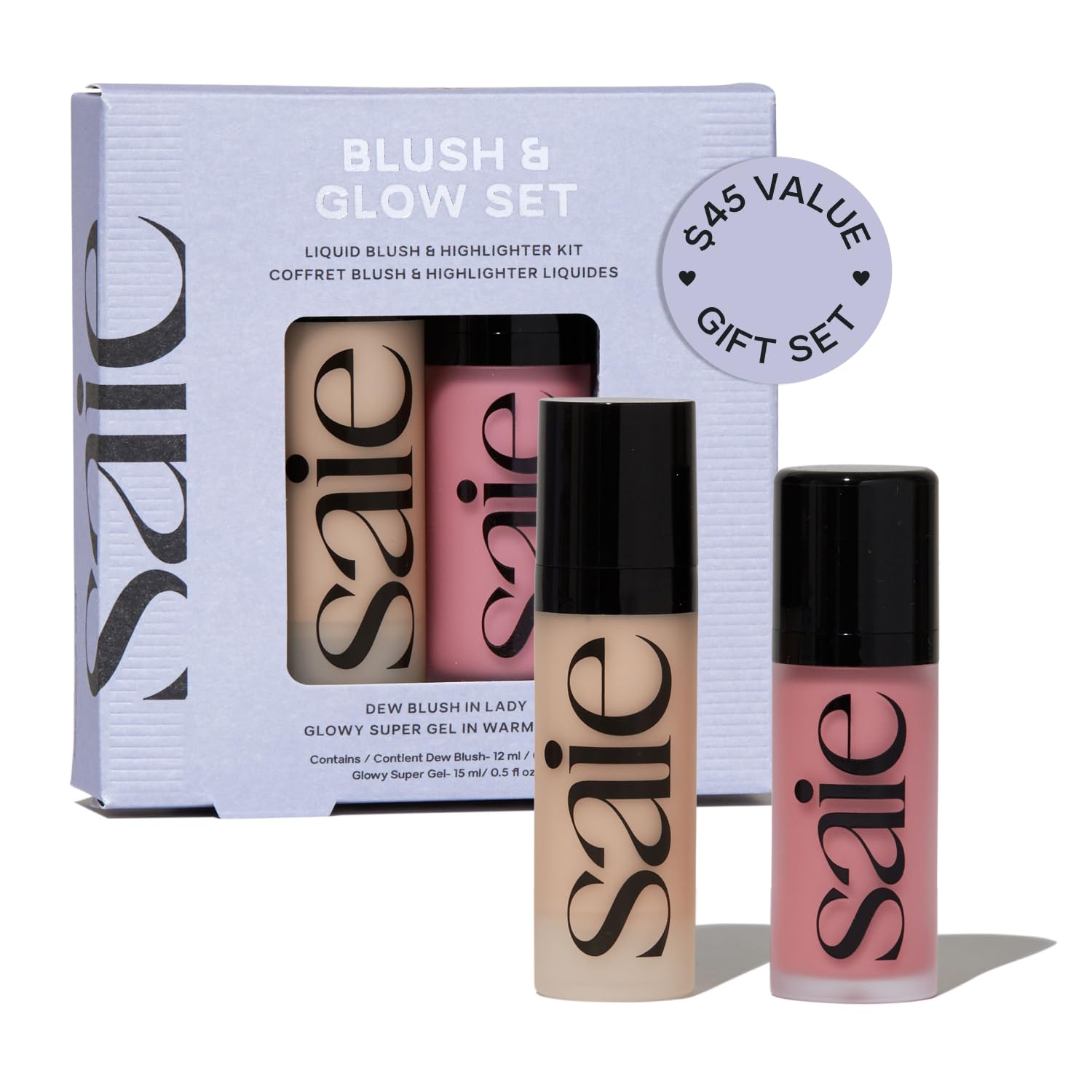 SAIE RUBOR MAQUILLAJE Y BRILLO GLOW - KIT DE MAQUILLAJE SET DE REGALO NAVIDEÑO RUBOR DE ROCÍO PARA MEJILLAS Y RESALTADOR - 1
