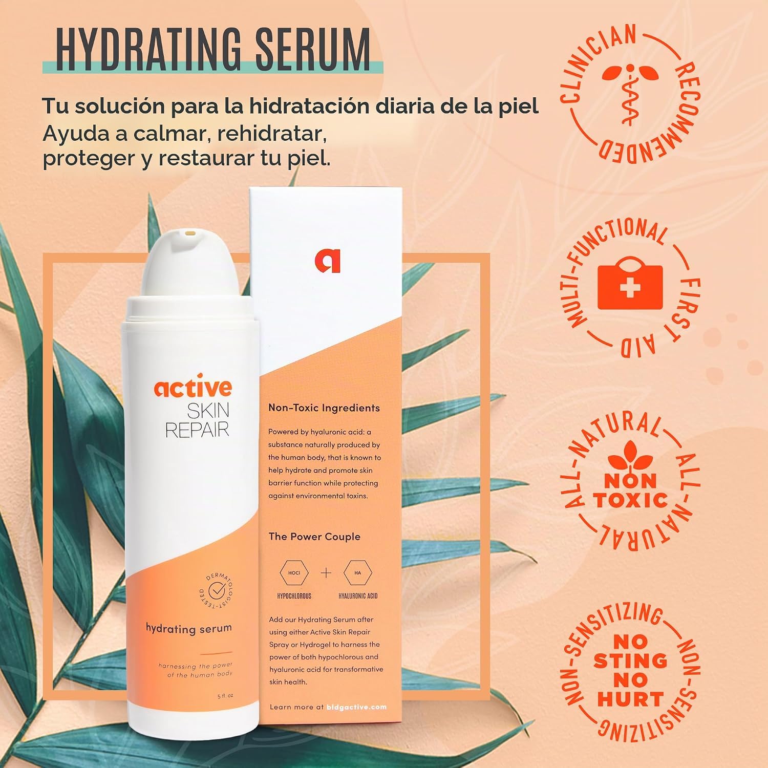 ACTIVE SKIN REPAIR - SUERO HIDRATANTE FACIAL Y CORPORAL, ÁCIDO HIALURÓNICO CERTIFICADO POR EWG PARA TODO TIPO DE PIEL, SUERO - 2