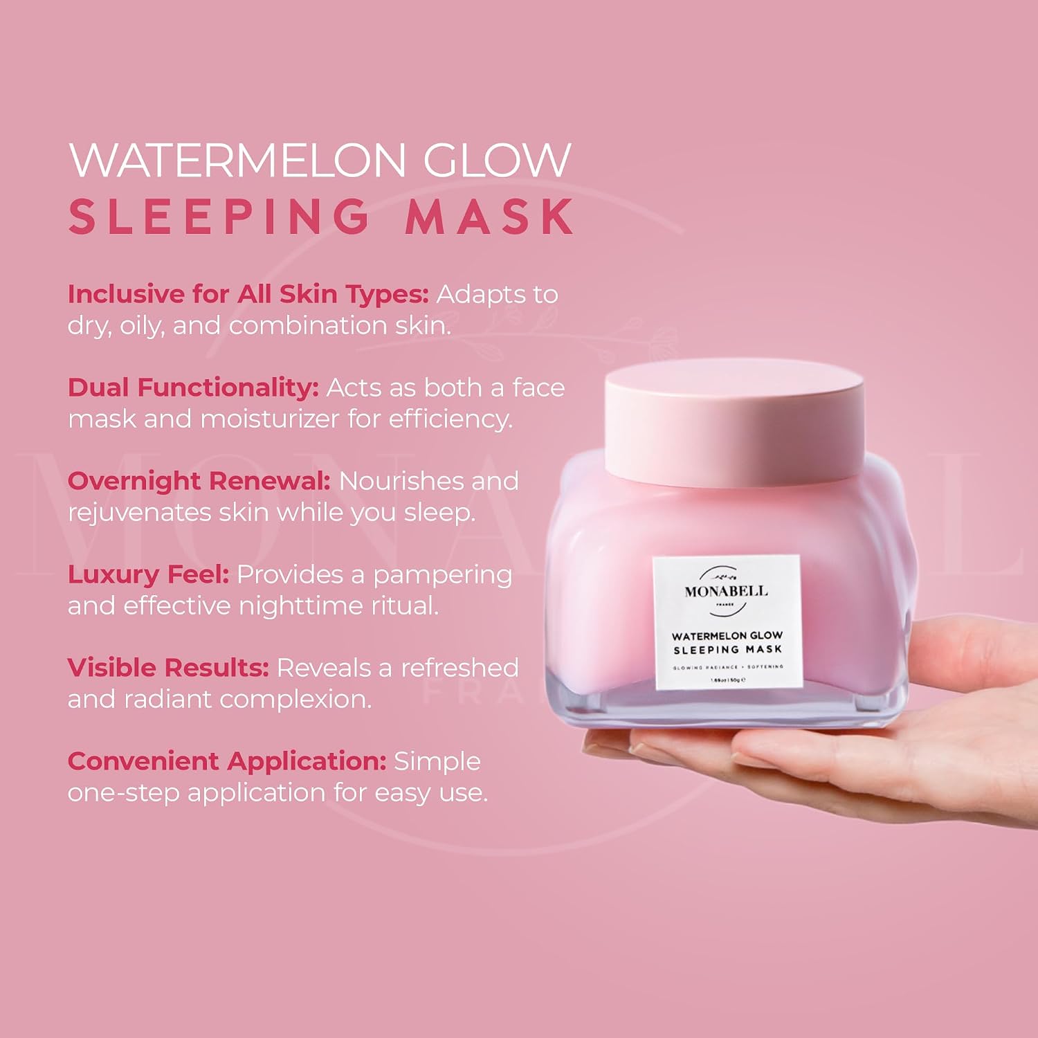 MASCARILLA PARA DORMIR CON BRILLO DE SANDÍA, MÁSCARA FACIAL NOCTURNA, HIDRATANTE DE HIDRATACIÓN DIARIA, NUTRICIÓN SUAVE, - 3