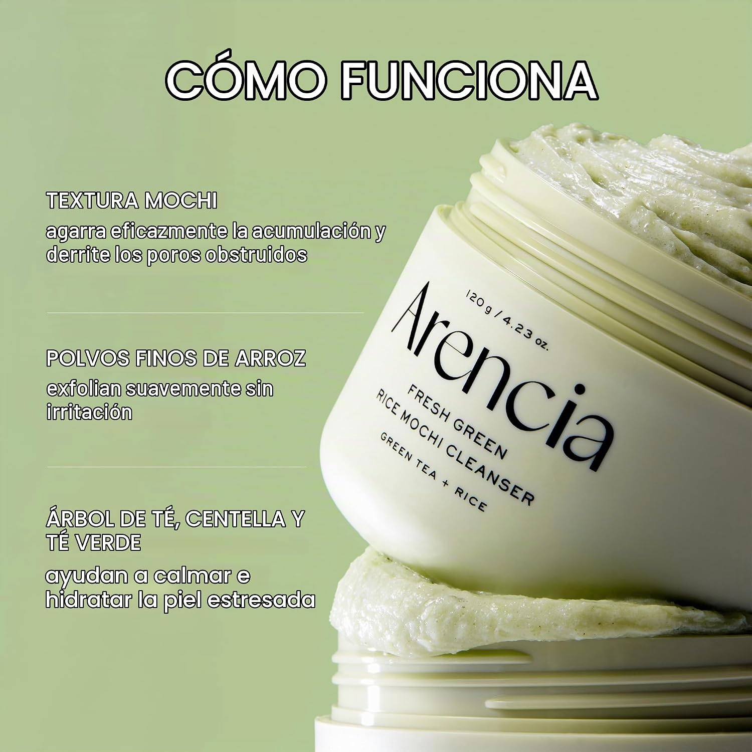 ARENCIA KOREAN RICE MOCHI LIMPIADOR FACIAL LAVADO FACIAL, EXFOLIANTE SUAVE TODO EN UNO PARA LIMPIEZA PROFUNDA, HIDRATACIÓN, - 4
