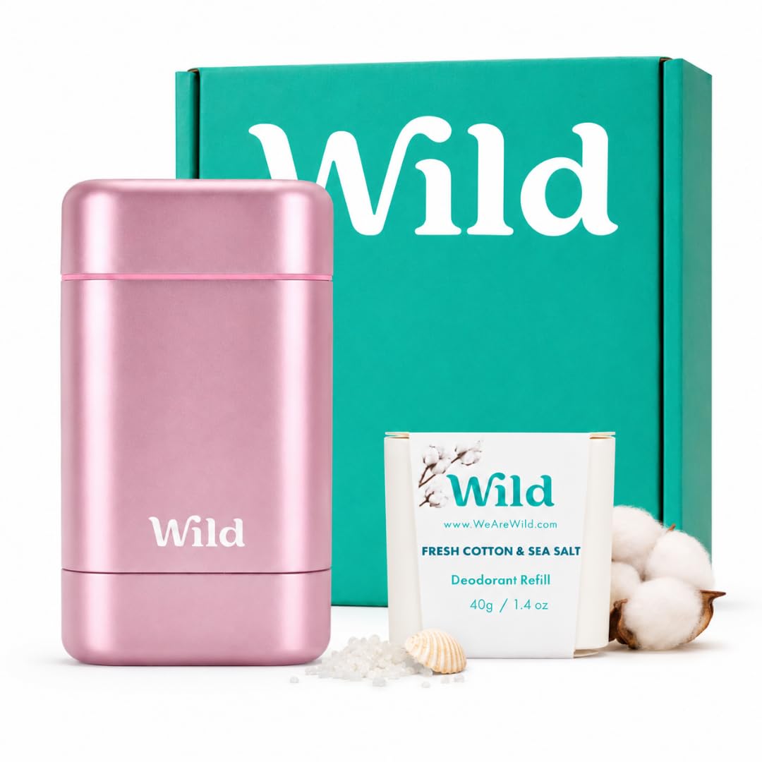WILD - KIT DE MAQUILLAJE DE INICIACIÓN DE DESODORANTE RECARGABLE CON ESTUCHE ROSA Y REPUESTO PERFUMADO DE ALGODÓN FRESCO - 1