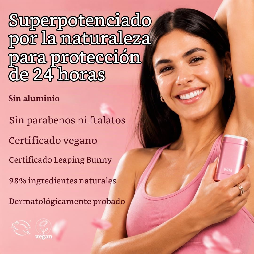 WILD - KIT DE MAQUILLAJE DE INICIACIÓN DE DESODORANTE RECARGABLE CON ESTUCHE ROSA Y REPUESTO PERFUMADO DE ALGODÓN FRESCO - 3