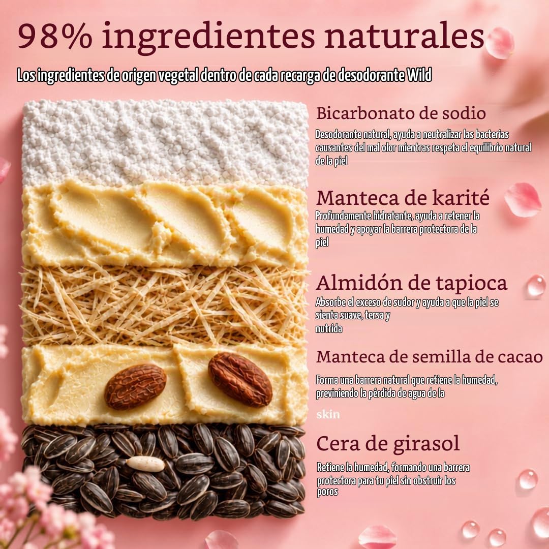 WILD - KIT DE MAQUILLAJE DE INICIACIÓN DE DESODORANTE RECARGABLE CON ESTUCHE ROSA Y REPUESTO PERFUMADO DE ALGODÓN FRESCO - 4