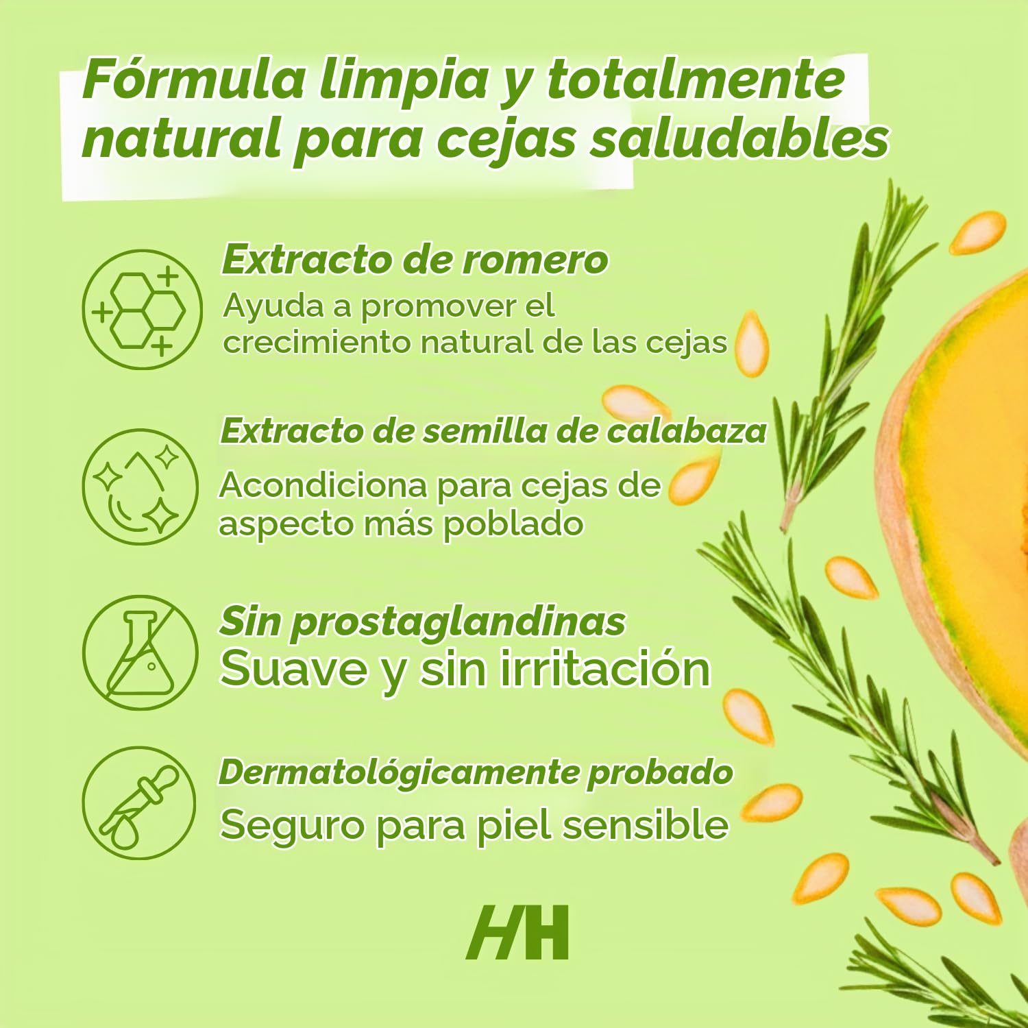 HANDMADE HEROES - SUERO PARA CEJAS - POTENCIADOR DE CEJAS VEGANO NATURAL CON ACEITE DE SEMILLA DE ROMERO Y CALABAZA - SUERO - 3