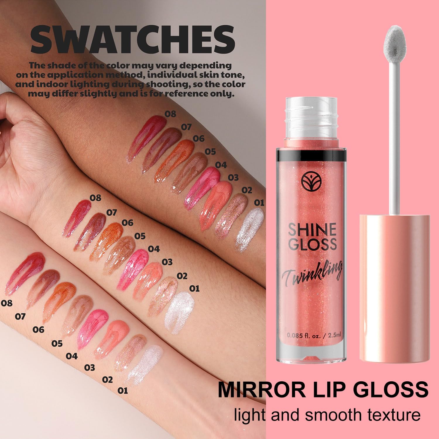 BRILLO DE LABIOS ROSA PLUMPER GLOSS SHIMMER HIGH BRILLO BRILLO DE LABIOS HIDRATANTE, BRILLO LABIAL TINTADO DE LARGA DURACIĂN - 3