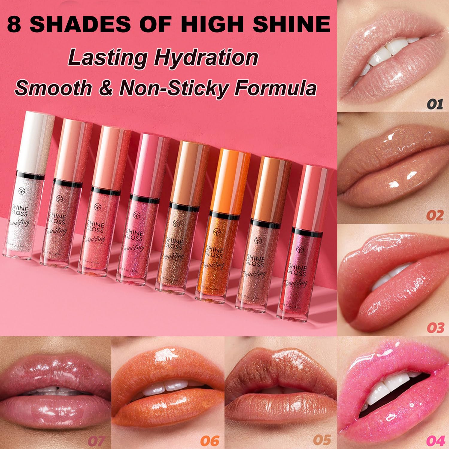 BRILLO DE LABIOS ROSA PLUMPER GLOSS SHIMMER HIGH BRILLO BRILLO DE LABIOS HIDRATANTE, BRILLO LABIAL TINTADO DE LARGA DURACIĂN - 5