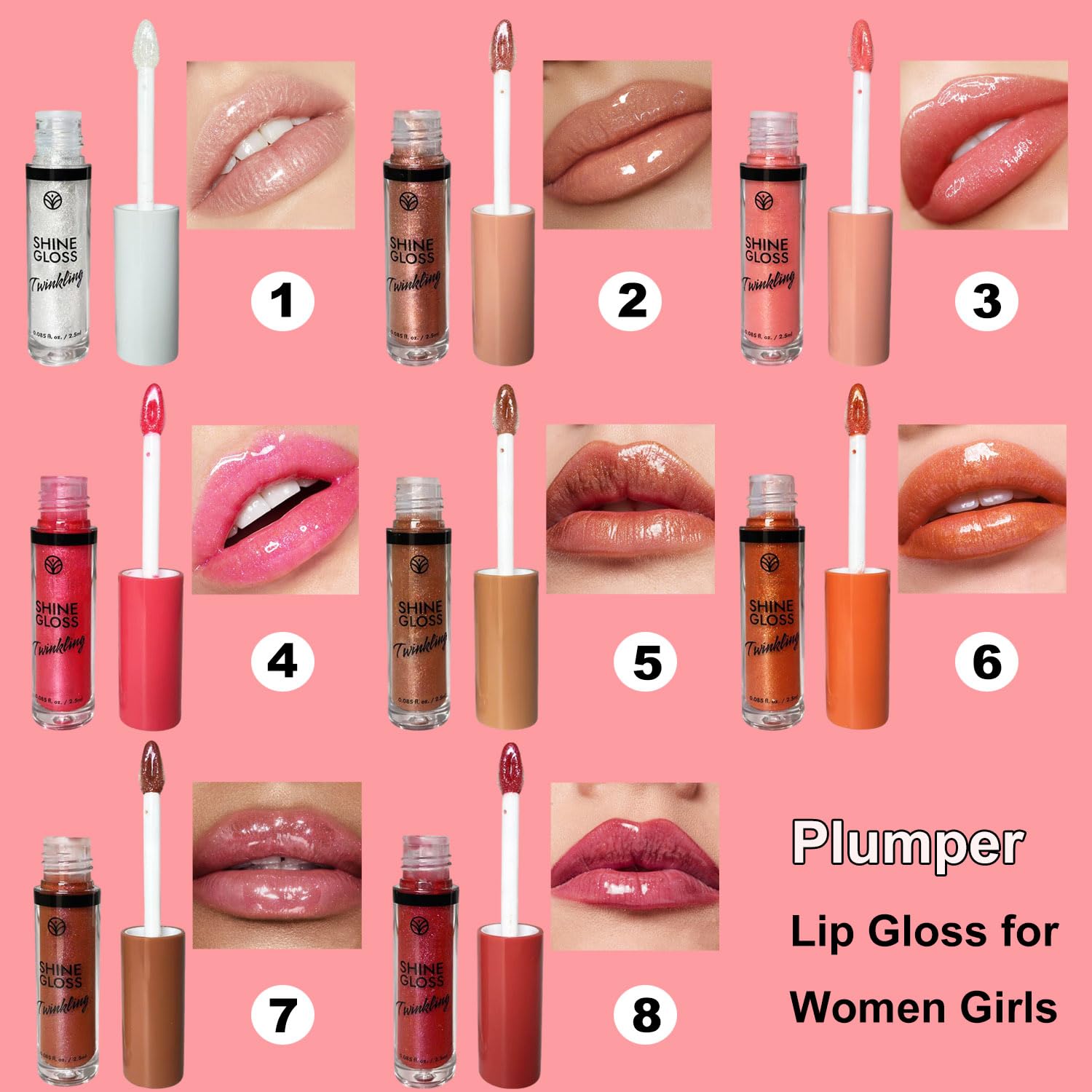 BRILLO DE LABIOS ROSA PLUMPER GLOSS SHIMMER HIGH BRILLO BRILLO DE LABIOS HIDRATANTE, BRILLO LABIAL TINTADO DE LARGA DURACIĂN - 7