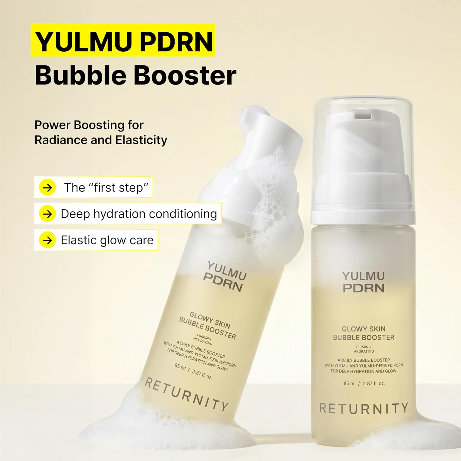 RETURNITY YULMU PDRN GLOWY SKIN BUBBLE BOOSTER, SUERO DE DOBLE CAPA PARA RESPLANDOR E HIDRATACIÓN, SIN PERFUME, 2.87 ONZAS - 2