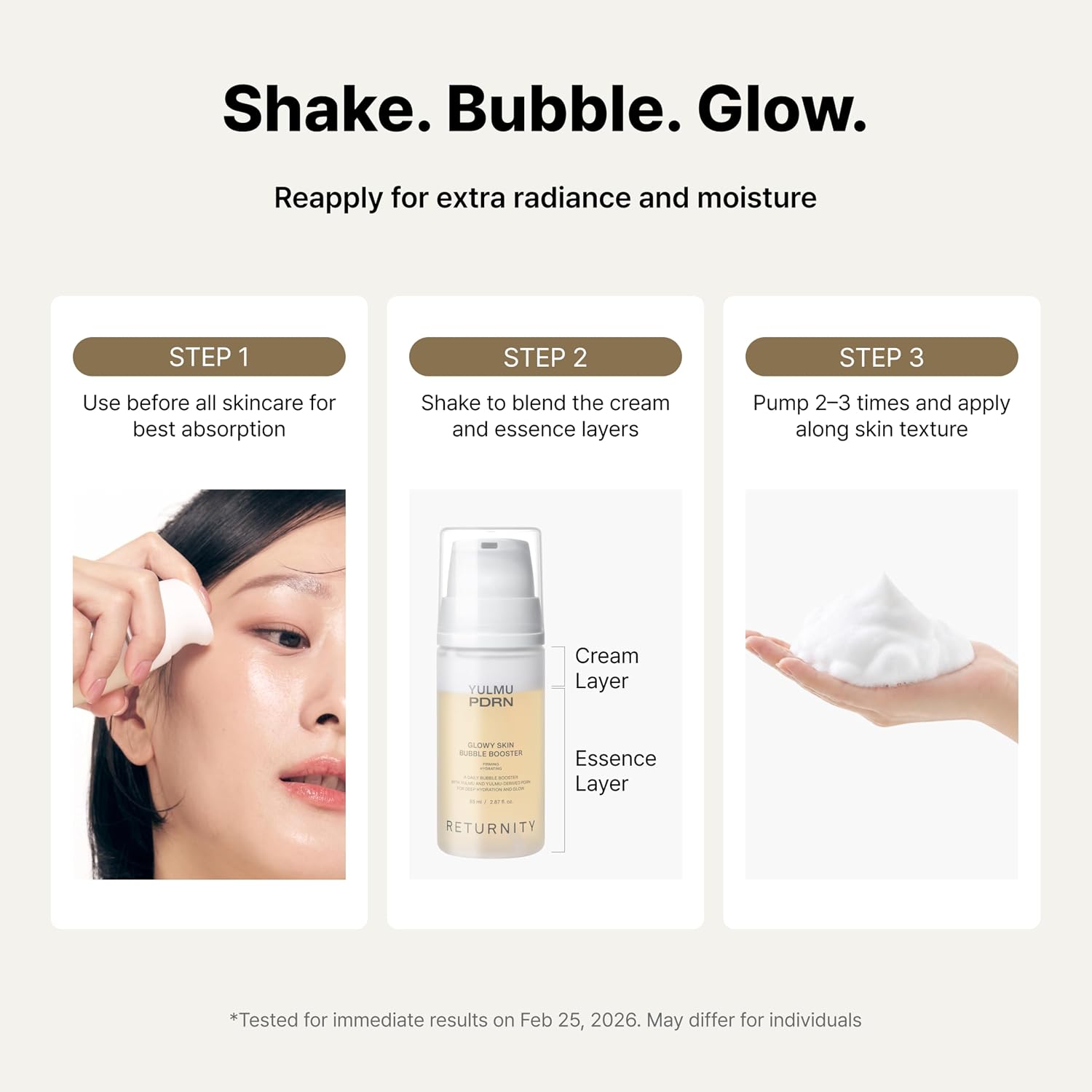 RETURNITY YULMU PDRN GLOWY SKIN BUBBLE BOOSTER, SUERO DE DOBLE CAPA PARA RESPLANDOR E HIDRATACIÓN, SIN PERFUME, 2.87 ONZAS - 6