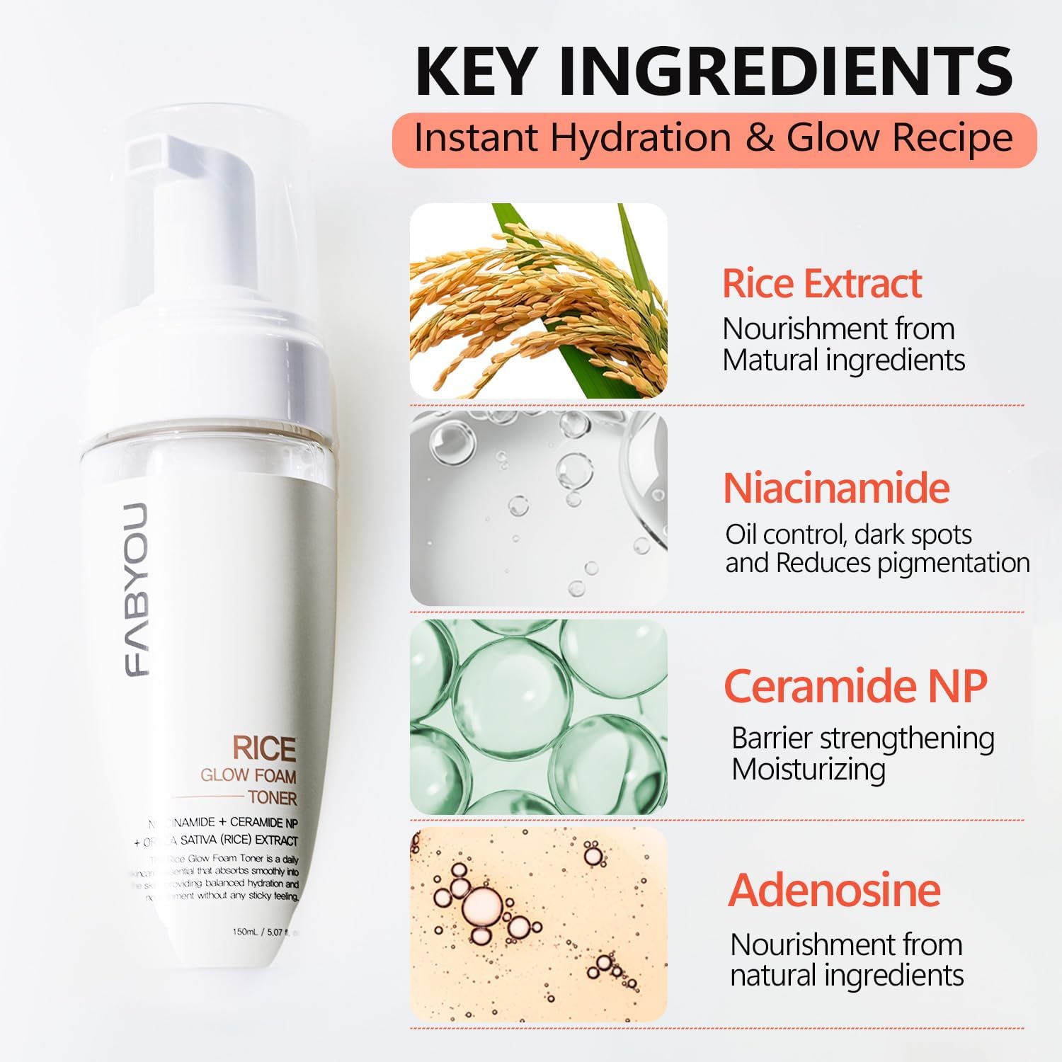 RICE BRILLO GLOW BUBBLE TÓNICO FACIAL 5.07 FL OZ TÓNICO LECHOSO PARA PIELES SENSIBLES Y SECAS, CON NIACINAMIDA Y EXTRACTO - 5
