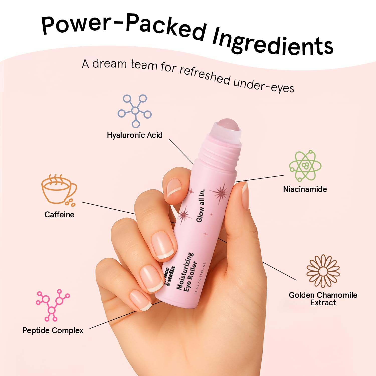 GRACE Y STELLA SUAVIZADOR PARA DEBAJO DE LOS OJOS CON BOLA RODANTE DE CUARZO ROSA - SUERO PARA OJOS DE ÁCIDO HIALURÓNICO - 4