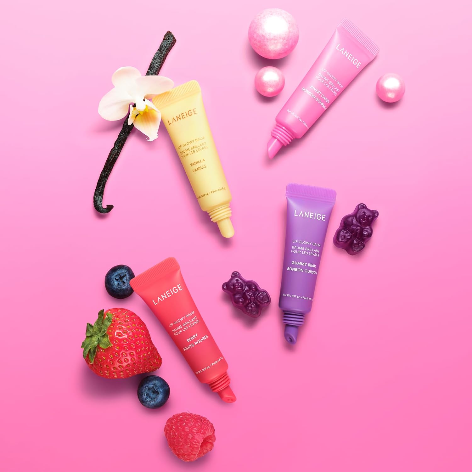 LANEIGE MINI LIP GLOWY BALM KIT DE MAQUILLAJE SET: BÁLSAMOS LABIALES TRANSPARENTES DE TAMAÑO DE VIAJE CON MANTECA DE KARITÉ - 2